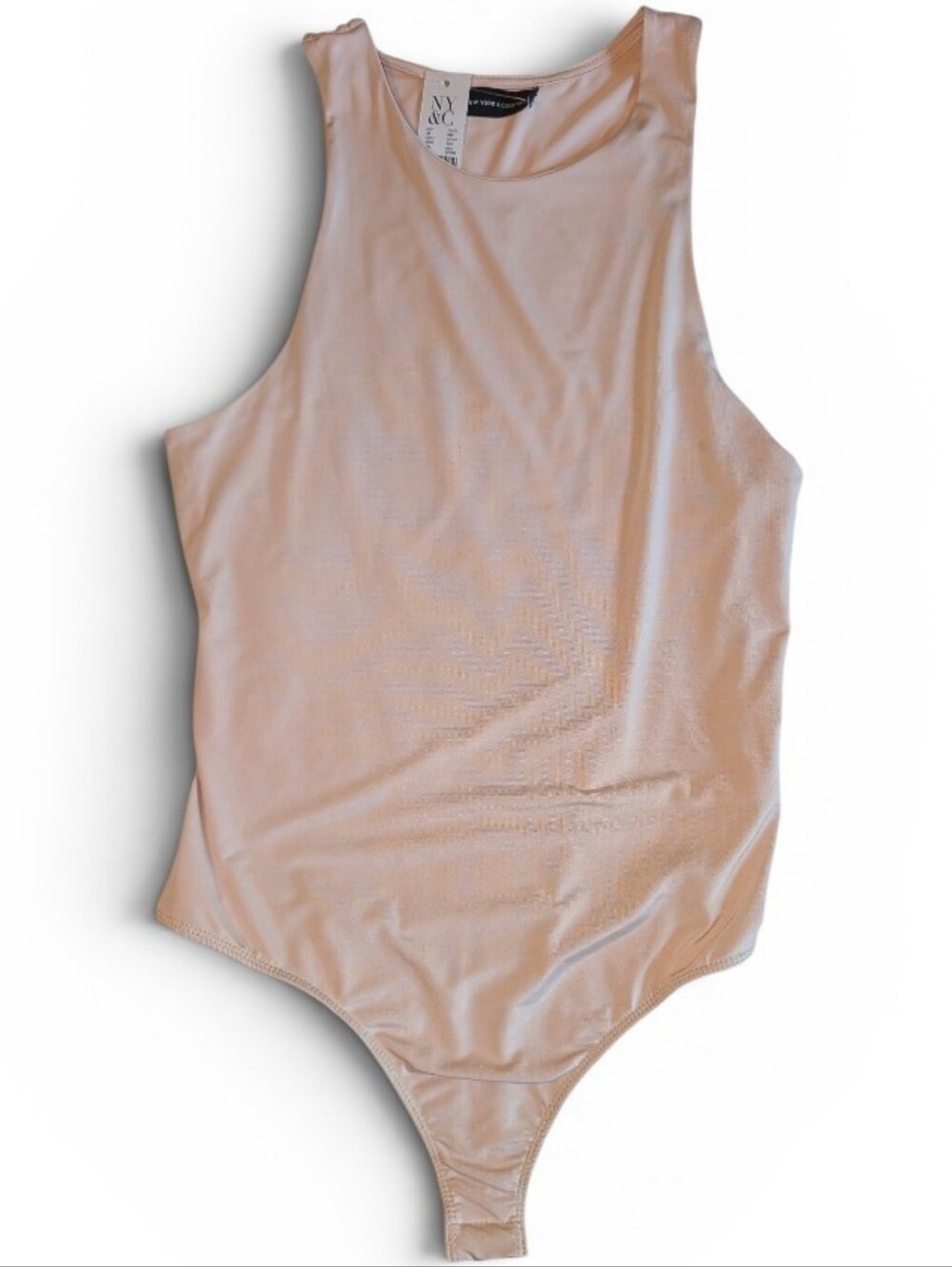 New York & Co Beige High-Cut Tank Thong Bodysuit Seamless Sleeveless NWT Large
